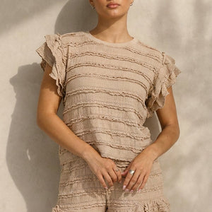 NEW100626 Beige Gehaakte Ruffle Co-ord Set
