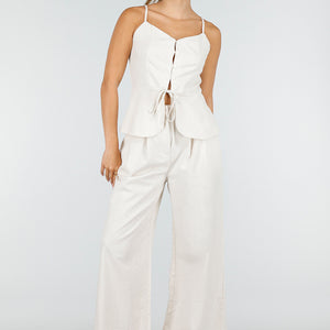 NEW100626 Beige Top en Wide Leg Broek Set