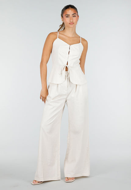 NEW100626 Beige Top en Wide Leg Broek Set