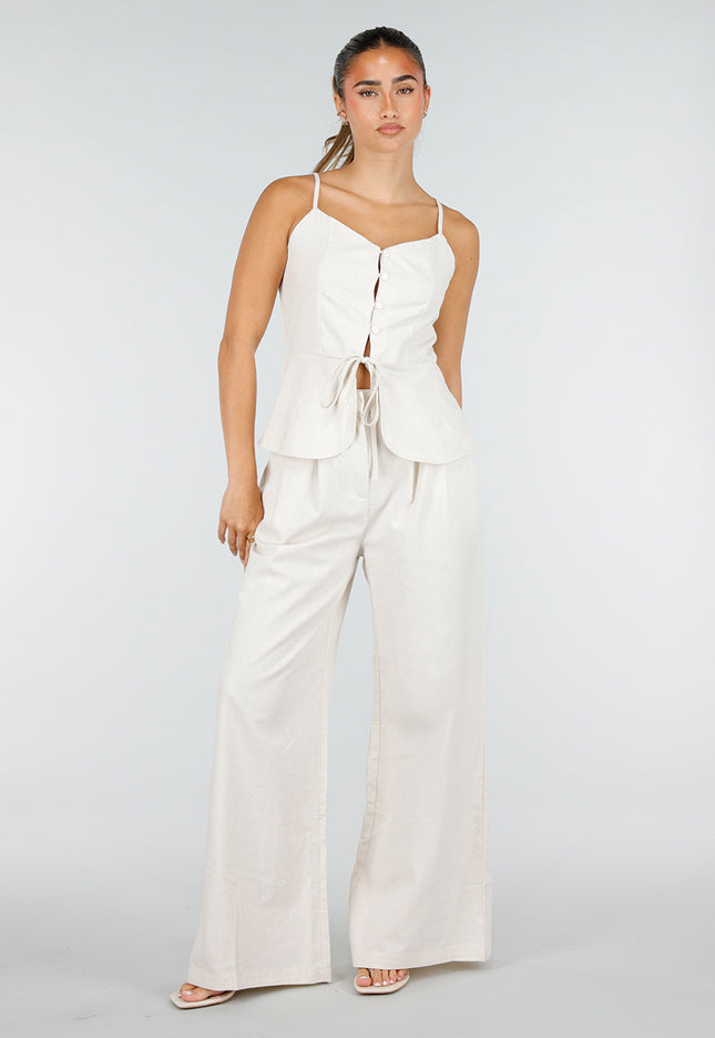 NEW100626 Beige Top en Wide Leg Broek Set