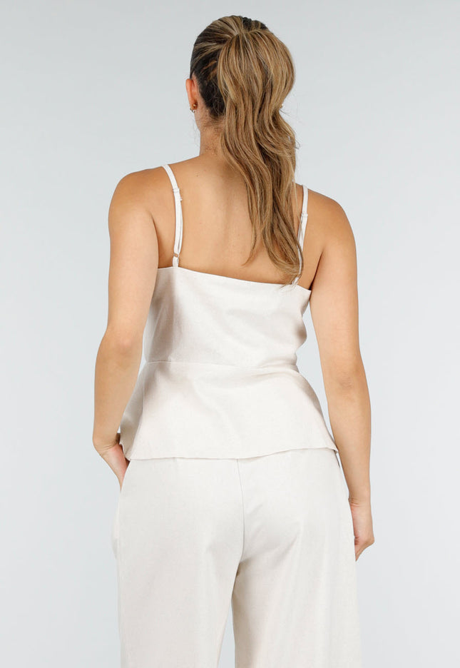 NEW100626 Beige Top en Wide Leg Broek Set