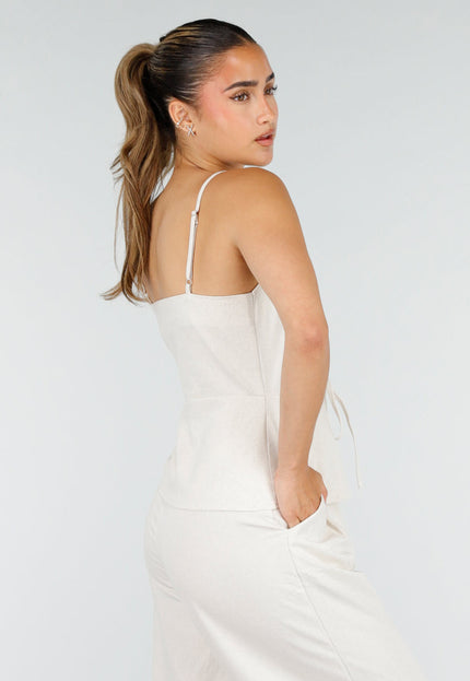 NEW100626 Beige Top en Wide Leg Broek Set