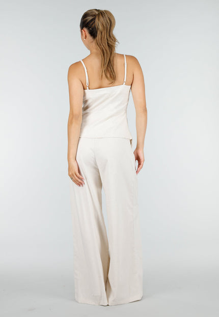 NEW100626 Beige Top en Wide Leg Broek Set