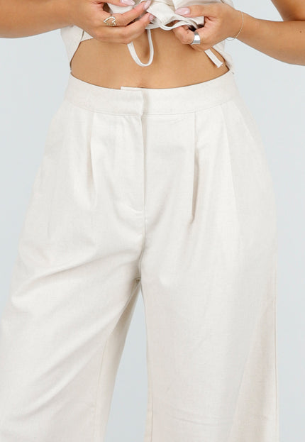 NEW100626 Beige Top en Wide Leg Broek Set