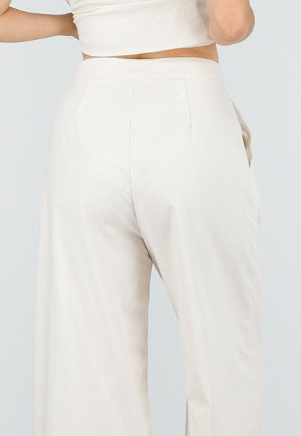 NEW100626 Beige Top en Wide Leg Broek Set