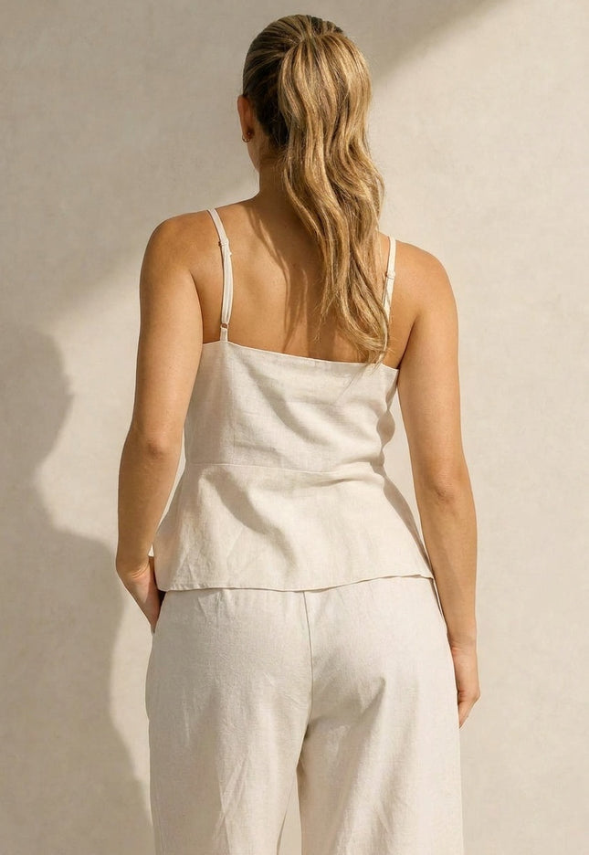 NEW100626 Beige Top en Wide Leg Broek Set