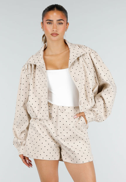 NEW100626 Beige Two Piece Set met Zwarte Stippen