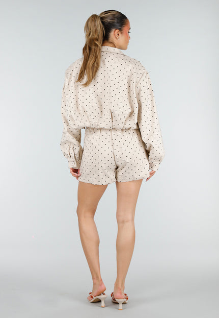 NEW100626 Beige Two Piece Set met Zwarte Stippen