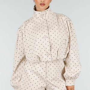NEW100626 Beige Two Piece Set met Zwarte Stippen