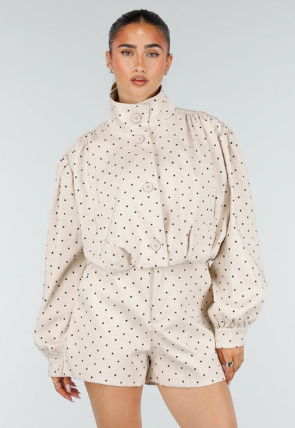 NEW100626 Beige Two Piece Set met Zwarte Stippen