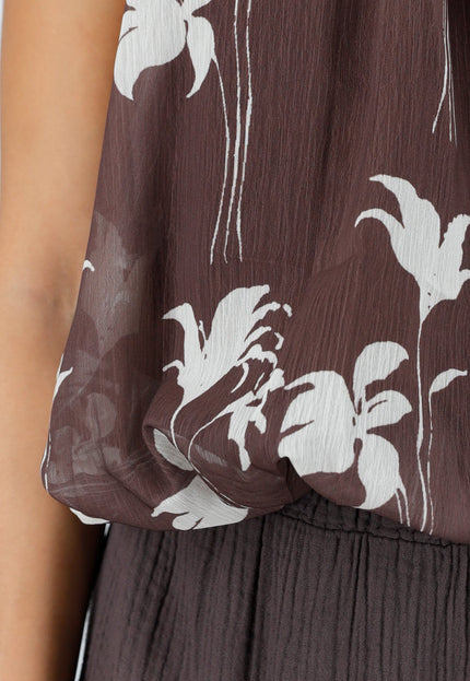 NEW100626 Bruine Halter Top met Bloemenprint