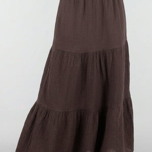 NEW100626 Bruine Mousseline Maxi Rok