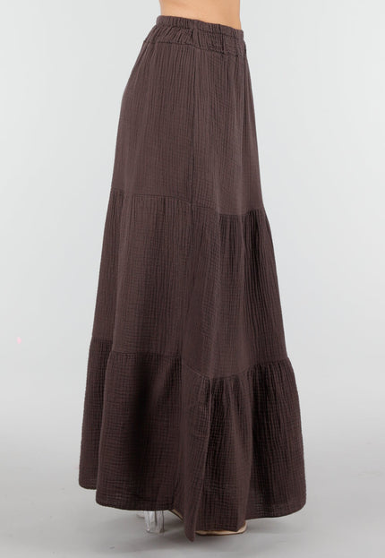 NEW100626 Bruine Mousseline Maxi Rok