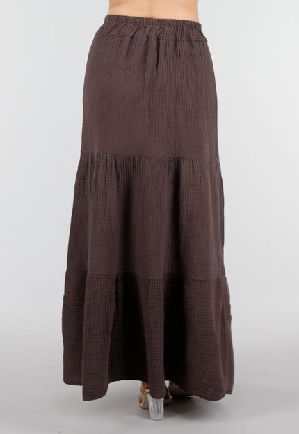 NEW100626 Bruine Mousseline Maxi Rok