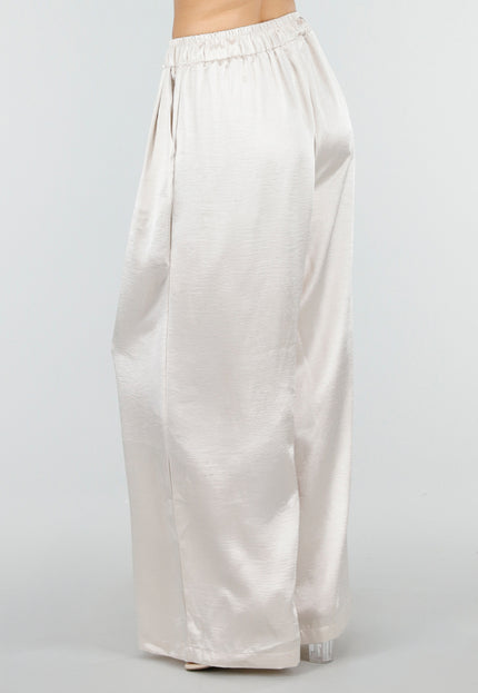 NEW100626 Champagne Wide Leg Broek met Satijnlook