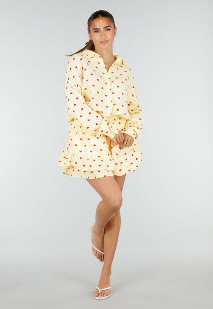 NEW100626 Gele Mousseline 2-Piece Set met Hartjesprint