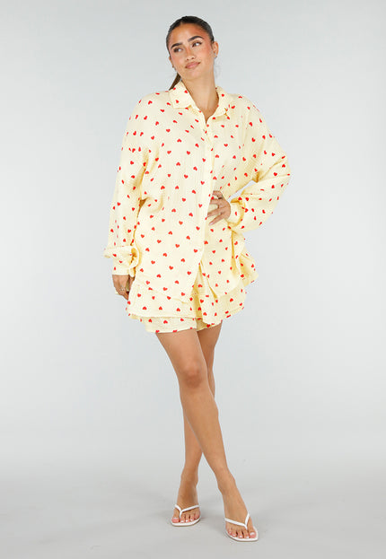 NEW100626 Gele Mousseline 2-Piece Set met Hartjesprint
