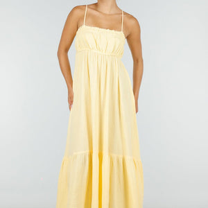 NEW100626 Gele Mousseline Maxi Jurk met Spaghettibandjes