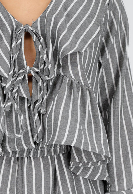 NEW100626 Grijze Gestreepte Two Piece Set met Ruches