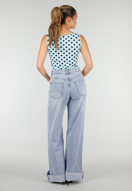 NEW100626 Lichtblauwe Body met Zwarte Polkadots