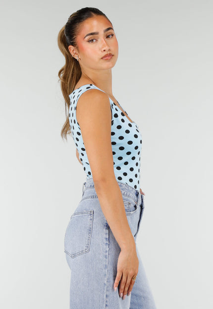 NEW100626 Lichtblauwe Body met Zwarte Polkadots