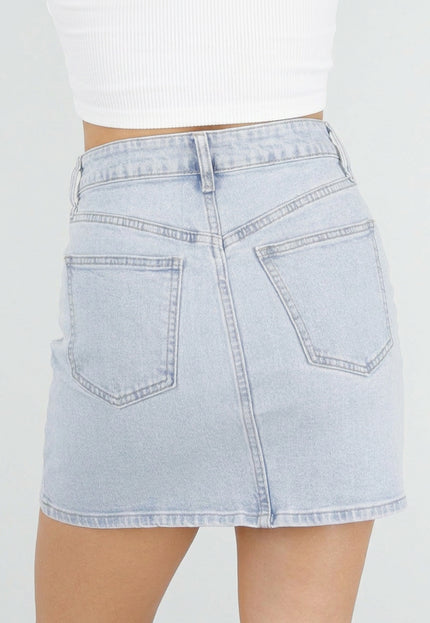 NEW100626 Lichtblauwe Denim Rok met Bloemetjes