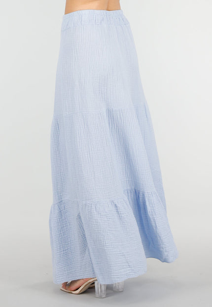 NEW100626 Lichtblauwe Mousseline Maxi Rok