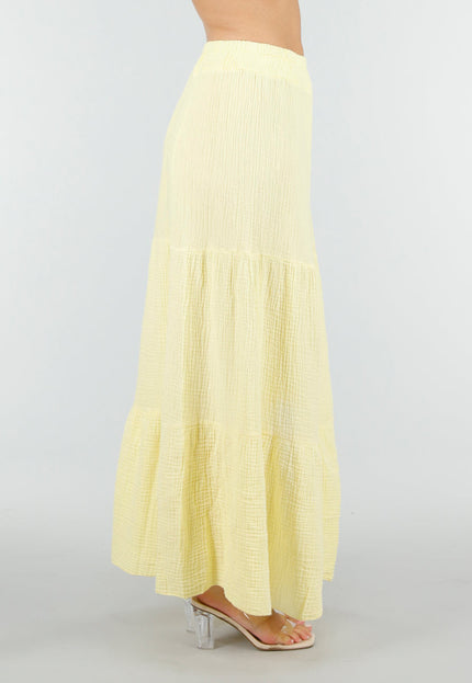 NEW100626 Lichtgele Mousseline Maxi Rok