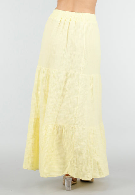 NEW100626 Lichtgele Mousseline Maxi Rok
