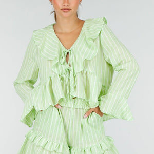 NEW100626 Lichtgroene Gestreepte Two Piece Set