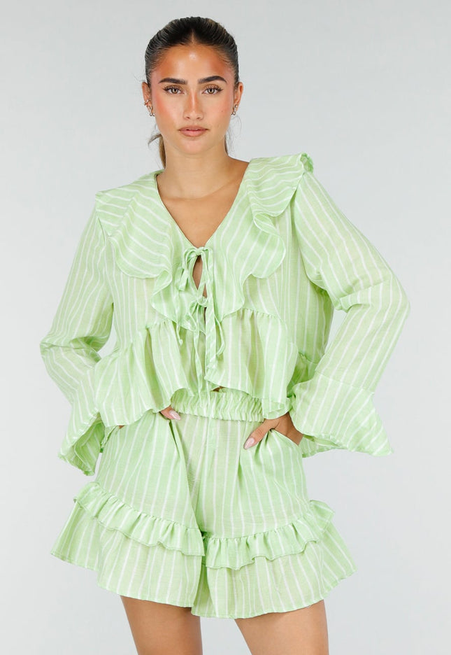 NEW100626 Lichtgroene Gestreepte Two Piece Set