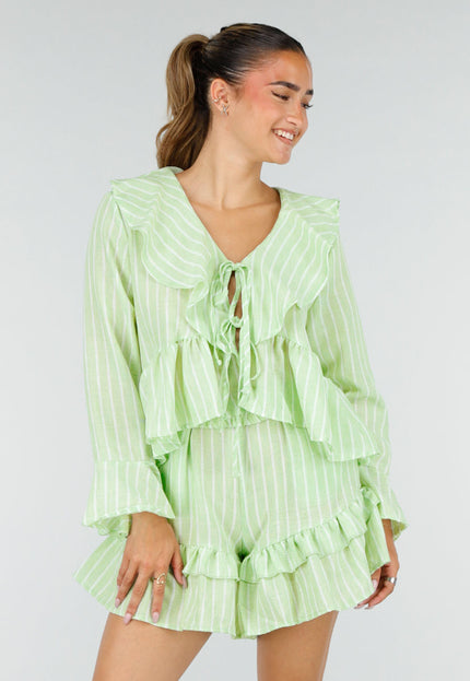 NEW100626 Lichtgroene Gestreepte Two Piece Set