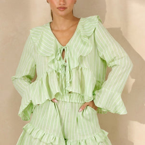 NEW100626 Lichtgroene Gestreepte Two Piece Set