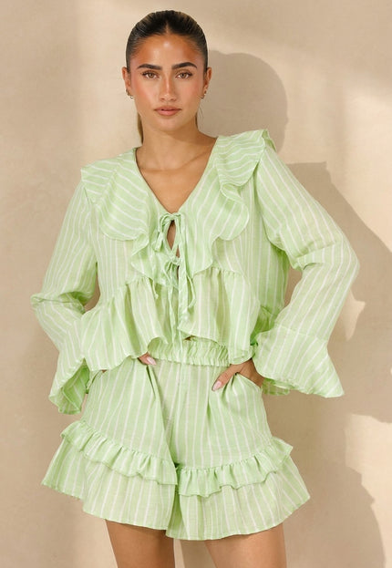 NEW100626 Lichtgroene Gestreepte Two Piece Set