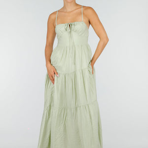 NEW100626 Lichtgroene Maxi Jurk met Spaghettibandjes