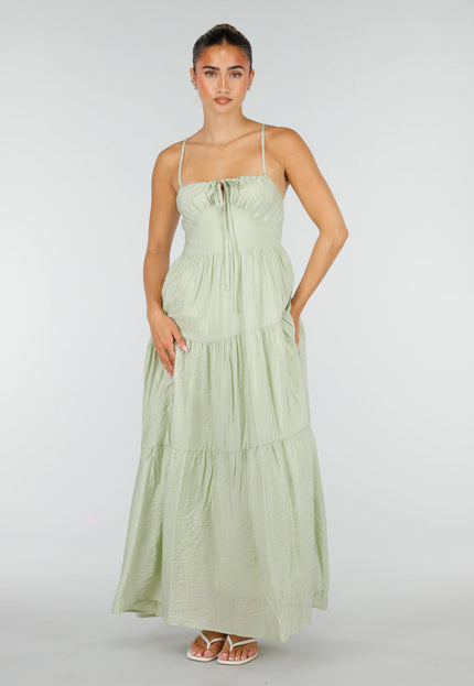 NEW100626 Lichtgroene Maxi Jurk met Spaghettibandjes