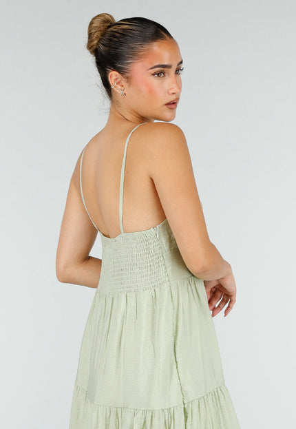 NEW100626 Lichtgroene Maxi Jurk met Spaghettibandjes