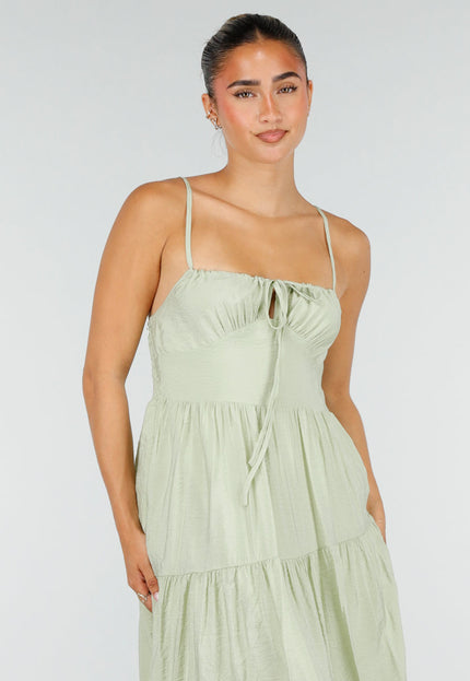 NEW100626 Lichtgroene Maxi Jurk met Spaghettibandjes