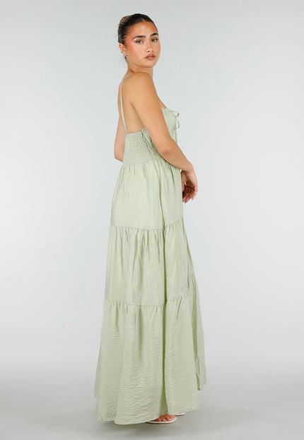 NEW100626 Lichtgroene Maxi Jurk met Spaghettibandjes