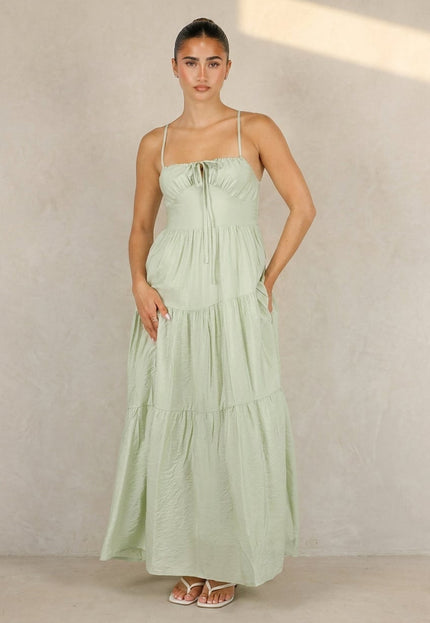 NEW100626 Lichtgroene Maxi Jurk met Spaghettibandjes