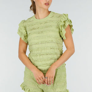 NEW100626 Lichtgroene Two Piece Set met Ruches