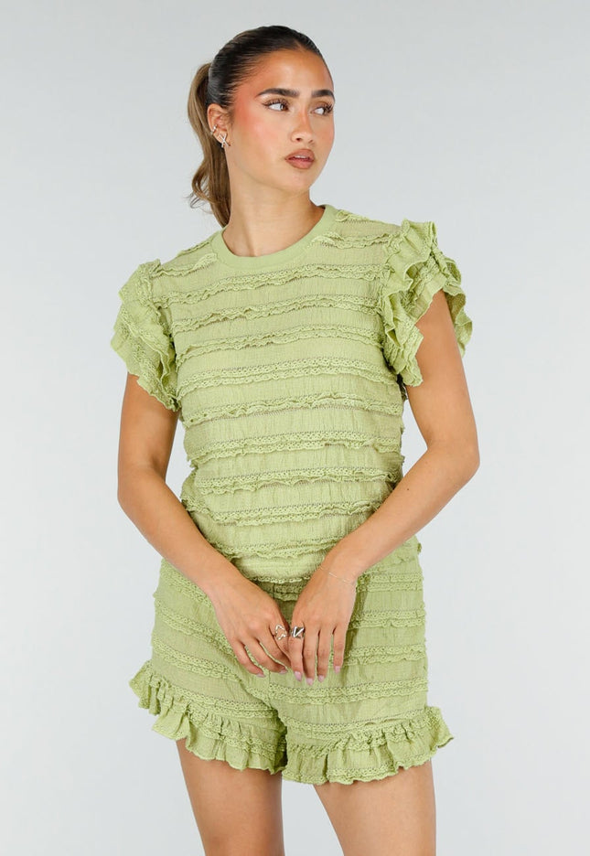 NEW100626 Lichtgroene Two Piece Set met Ruches