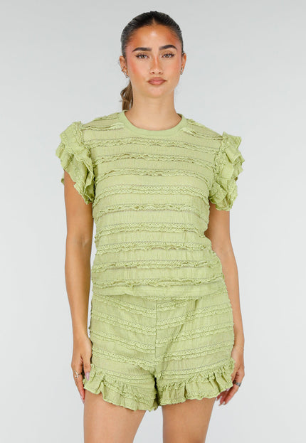 NEW100626 Lichtgroene Two Piece Set met Ruches
