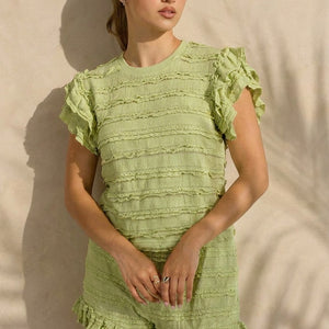 NEW100626 Lichtgroene Two Piece Set met Ruches