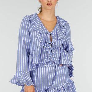 NEW100626 Lila Gestreepte Two Piece Set met Ruches