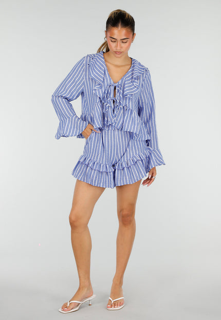 NEW100626 Lila Gestreepte Two Piece Set met Ruches