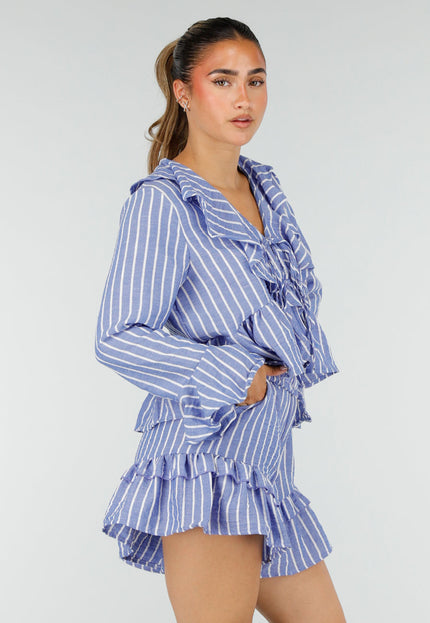 NEW100626 Lila Gestreepte Two Piece Set met Ruches