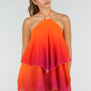 NEW100626 Oranje Roze Halter Jurk