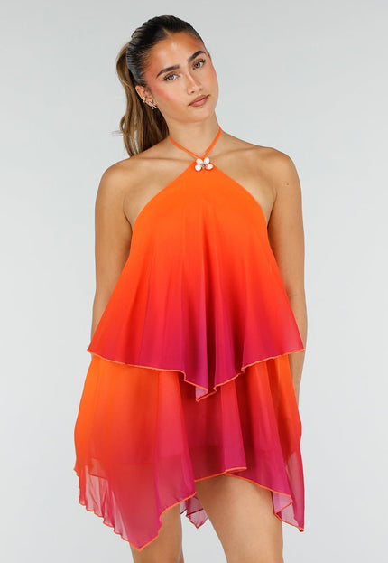 NEW100626 Oranje Roze Halter Jurk