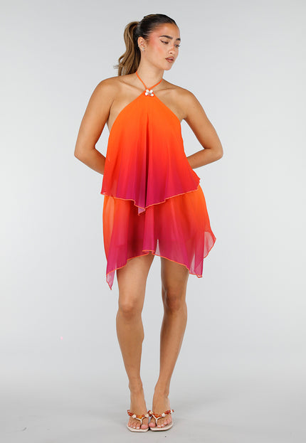 NEW100626 Oranje Roze Halter Jurk